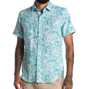 Robert Graham Men's Short Sleeve Defoor Abstract Linen Shirt Classic Fit Teal